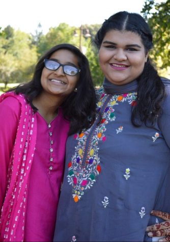 Seniors MInha Khan and Safia Tayyabi dressed in traditional Pakistani clothing for Eid Al-Adha