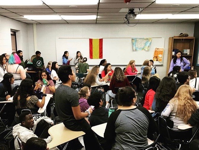 Red Cross Club get together for their first meeting of the year.