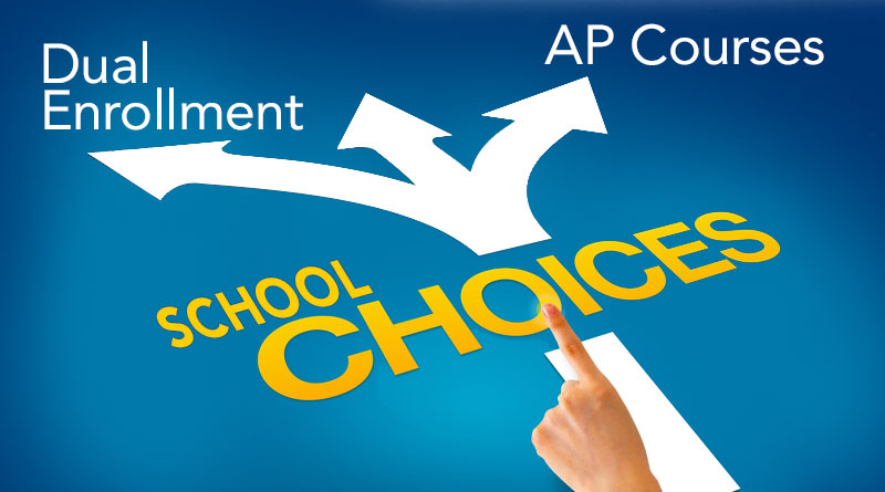 A+crossroads+where+one+street+leads+to+text+saying+dual+enrollment+and+the+other+street+leads+to+text+saying+AP+cources
