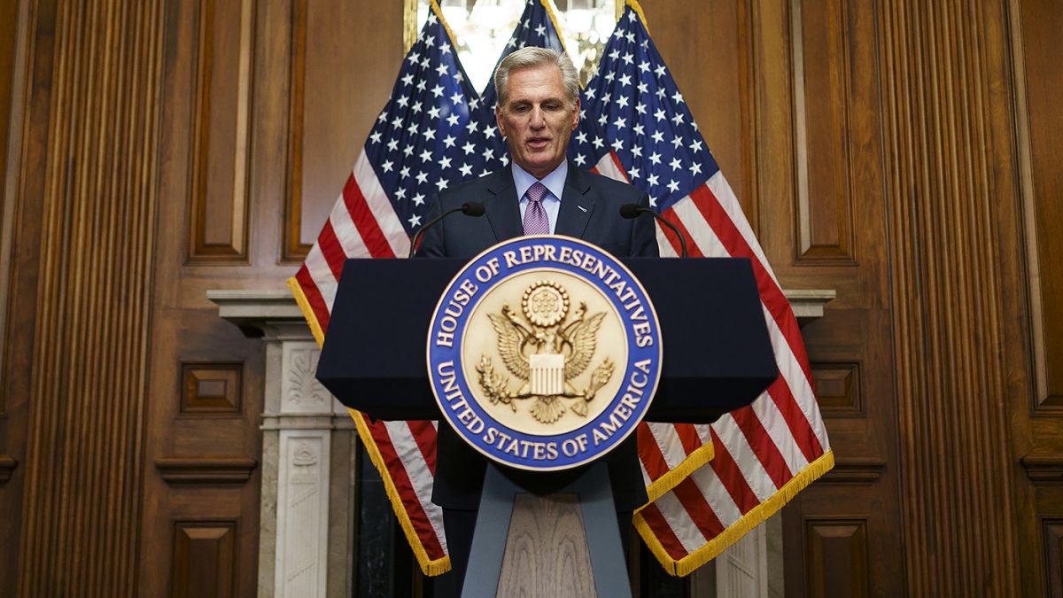 Former Speaker Kevin McCarthy (R-Calif.) holds a press conference after being vacated from the Speakership on Tuesday, October 3, 2023.