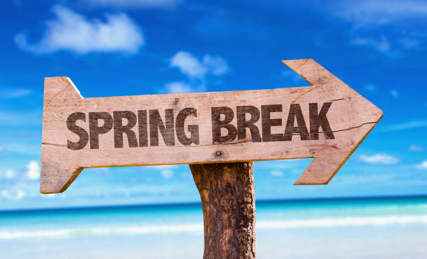 Spring Break sign with beach background