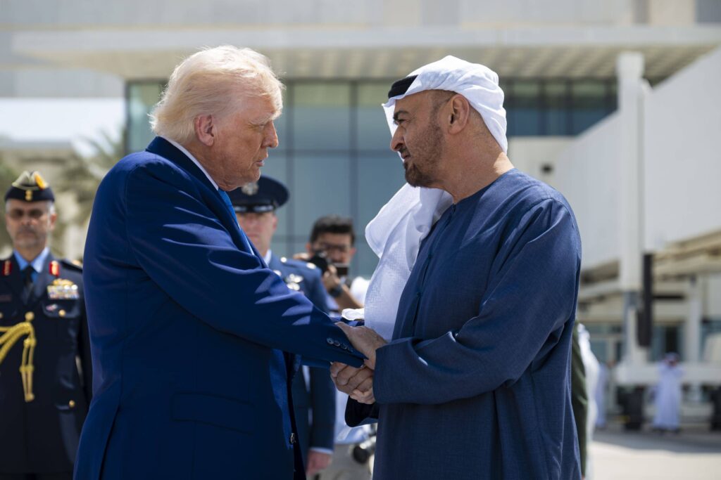 US President Donald Trump departs Abu Dhabi at the conclusion of a state visit to the UAE US President Donald Trump departs Abu Dhabi at the conclusion of a state visit to the UAE. Sheikh Mohammed bin Zayed Al Nahyan, President of the UAE, bid farewell to the US President and his accompanying delegation at the Presidential Airport in Abu Dhabi, United Arab Emirates, on May 16, 2025. Photo by Emirates News Agency apaimages Abu Dhabi Abu Dhabi United Arab Emirates 160525_UAE_WAM_004 Copyright: xapaimagesxEmiratesxNewsxAgencyxapaimagesxNo Use Switzerland. No Use Germany. No Use Japan. No Use Austria